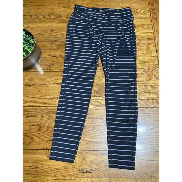 𝅺athleta Women’s Color Block Stripe Chaturanga Leggings Black Gray Size M - Picture 1 of 8
